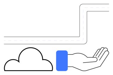 Bulut simgesi açık bir ele açılan dolambaçlı bir yola bağlanıyor, bulut teknolojisi, veri desteği, ağ oluşturma ve erişilebilirlik kavramlarını temsil ediyor. Teknoloji, hizmet ve yenilik için ideal