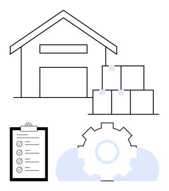 Lojistik, envanter, tedarik zinciri, iş akışı verimliliği, sipariş yönetimi, otomasyon ve işlem optimizasyonuna odaklı bir depo. Düz basit metafor