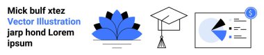 Mavi çiçek, mezuniyet şapkası ve finansal referanslı veri analiz çizelgesi. Eğitim, büyüme, öğrenme, başarı, finansal planlama için ideal, basit iniş sayfası
