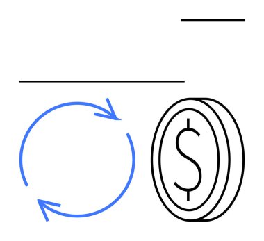 Mavi dairesel oklar ve bozuk para tasarımı para değişimi, geri dönüşüm veya finansal sürekliliğin sürekliliğini vurguluyor. Ekonomi, yatırım, sürdürülebilirlik, bütçe yönetimi ve kaynak için ideal