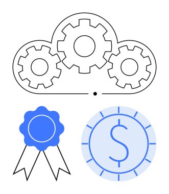 Sertifika kurdelesi ve para ikonu olan içerideki vitesler. Takım çalışması, yenilik, uyum, finans, başarı, başarı, bulut servisi için idealdir. Düz basit metafor