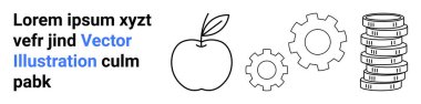 Yapraklı elma, birbirine kenetlenmiş dişliler ve bozuk para yığınları tarım, takım çalışması ve ekonomik istikrarı resmediyor. Eğitim, iş, sağlık, finans teknolojisi sürdürülebilirliği için ideal basit bir iniş sayfası