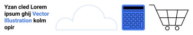 Bulut şekli, mavi hesap makinesi ve alışveriş arabaları bulut teknolojisi, finansal araçlar ve e-ticaret. Teknoloji, iş, finans, bulut hizmetleri alışveriş ekonomisi için ideal