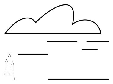 Yatay çizgileri ve yükselen okları olan soyut bulut. Büyüme kavramları, yenilik, teknoloji, gelecekteki eğilimler, beyin fırtınası, veri ağları, soyut düz metafor için ideal