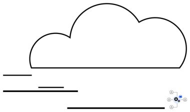 Büyük bulut ana hatları yatay hareket çizgileri ve küçük bağlantılı teknik düğümler. Bulut hesaplama, ağ oluşturma, veri transferi, bağlantı, yenilik, verimlilik, düz basitlik metaforu için ideal