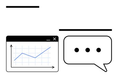 Analitik gösterge panelindeki çizgi grafiği büyümenin tartışma için konuşma baloncuğuyla eşleştiğini gösteriyor. Veri paylaşımı, işbirliği, analiz, geri bildirim, içgörü, istatistik ve iletişim için ideal. Düz basit