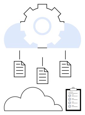 Bulutların üstünde başka bir bulut ve kontrol listesi panosuna çoklu dokümanları bağlayan vites. Bulut depolama, dosya paylaşımı, iş akışı yönetimi, otomasyon, veri senkronizasyonu, üretkenlik için ideal