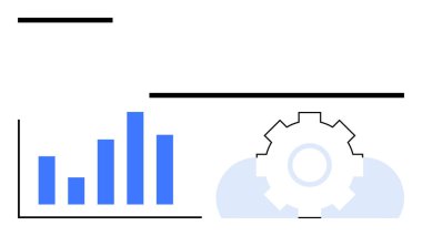 Mavi çizelge büyümeyi gösteriyor. İşlem ve sistem geliştirme ekipmanlarıyla eşleştirilmiş. İş stratejisi, analitik, teknoloji, iş akışı, verimlilik, yenilik, üretkenlik düzlüğü için ideal basit