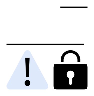 Uyarı üçgeninde ünlem işareti ve asma kilit siber güvenliği gösteriyor, veri gizliliği, sistem alarmı. Dikkat, uyarı, güvenlik, mahremiyet, koruma, veri güvenliği için ideal basit bir metafor