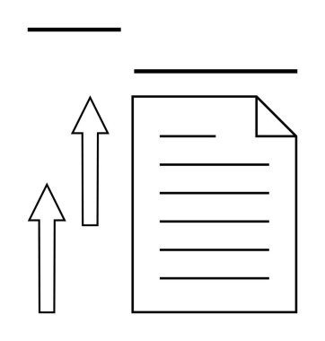 Katlanmış köşeli belgeler ve yukarı doğru uzanan oklar gelişmeyi, ilerlemeyi gösteriyor. Büyüme, gelişme, başarı, üretkenlik, yenilik, eğitim ve ilerleme için ideal basit