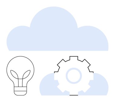 Teçhizatlı bulut ve ampul teknolojiyi, yeniliği ve otomasyonu sembolize ediyor. IT, yenilik, bulut tabanlı sistemler, optimizasyon süreci, enerji çözümü ve yaratıcılık için ideal. Düz basit