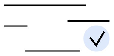 Siyah işaretli mavi dairenin yanındaki siyah yatay çizgiler. Onay, onay, tamamlama, organizasyon, üretkenlik, geri bildirim, başarı için ideal. Düz basit metafor