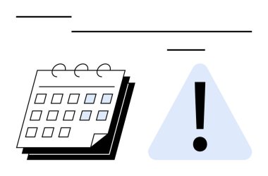 Belirli günleri vurgulayan takvim bir uyarı işareti ünlem üçgeniyle eşleştirildi. Zamanlama, hatırlatıcılar, teslim tarihleri, zaman yönetimi, planlama, ihtiyat, aciliyet için ideal. Düz basit metafor