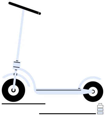 İki tekerli elektrikli scooter, bir gidon ve pil seviyesi göstergesi. Çevre dostu ulaşım, sürdürülebilirlik, işe gidip gelme, teknoloji, kentsel yaşam tarzı, modern tasarım için ideal