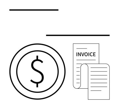 Fatura belgelerinin yanında, ayrıntılı detaylar ve fatura düzeni olan bir dolar para. Finans, muhasebe, fatura, ödeme, küçük işletme, bütçe, girişimcilik için ideal. Düz basit metafor