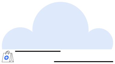 Tıbbi alışveriş çantalı bulut dijital sağlık hizmetlerini işaret ediyor. Sağlık teknolojisi, bulut depolama, çevrimiçi eczane, teletıp, e-ticaret, dijital dönüşüm ve yenilik için ideal. Düz