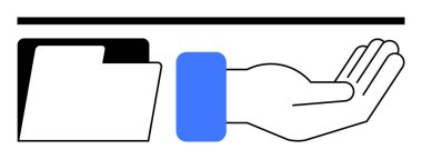 Yatay satırla hizalanan dizinin yanındaki elini aç. Dosya sunma, paylaşma veya alma anlamına gelir. Depolama, organizasyon, paylaşma, erişim, yönetim teknolojisi dijital aktarımı için ideal. Düz