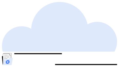Dosya depolama, yedekleme ve veri erişimini temsil eden dosya yığını simgesi ve dişli sembollü açık mavi bulut. Teknoloji, bulut hesaplama, yönetim, dijital dönüşüm, takım çalışması için ideal