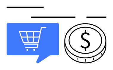 Bir dolarlık madeni paraların yanında alışveriş arabaları online alışveriş, e-ticaret, ödeme sistemleri, satışlar, ticari işlemler, dijital pazarlama. Perakende, fintech ve bütçe için ideal