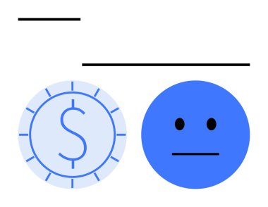 Tarafsız bir simgenin yanında dolar işareti olan mavi para. Bütçe, mali karar, muhasebe, finans planlaması, gelir dengesi, tasarruf, bankacılık için ideal. Düz basit metafor