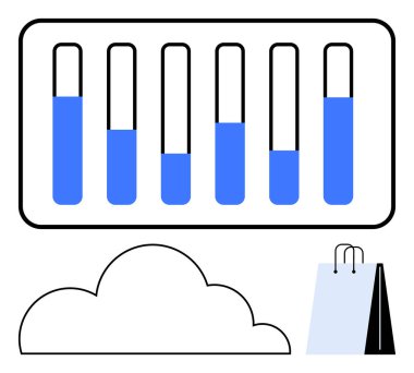 İlerleyen seviyelere sahip dikey barlar, bir bulut ve bir alışveriş torbası eğilimleri, dijital depolama, iş stratejileri veya e-ticaret öneriyor. Teknoloji, yenilik ve büyük veri araştırma sektörü için ideal