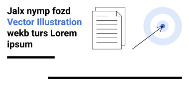 Metin blokları, bir belge ve hedefe ulaşma ve odaklanmayı vurgulayan bir okla hedef tahtası. Üretkenlik, planlama, hedefler, strateji, başarı, eğitim için ideal basit iniş sayfası
