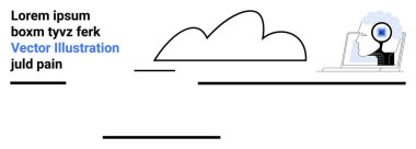 Vites konsepti yenilik, bulut ve bağlantı öneriyor. Laptop bulut üzerinden bağlandı. Teknoloji, yaratıcılık, yapay zeka, dijital dönüşüm, beyin fırtınası basit iniş sayfası için ideal