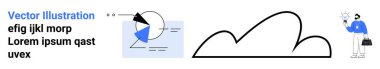 Metin elemanları, bulut simgesi, elinde ampul ve evrak çantası tutan kişi. Teknoloji, veri görselleştirme, bulut servisi, araştırma, yenilik, yaratıcılık için ideal basit iniş sayfası
