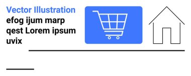 Alışveriş arabası simgesi çevrimiçi alışverişi vurguluyor, ev veya servisi sembolize eden bir ev ikonu ile eşleştiriliyor. E-ticaret, dağıtım, emlak, konut, pazarlama, uygulamalar için ideal