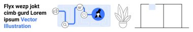 Yönlendirme, profil avatarı, saksı bitkisi ve minimalist şekilli çalışma akışı diyagramı. İş akışı, takım işbirliği, UX tasarımı, modern düzen, dijital araçlar organizasyonu için ideal
