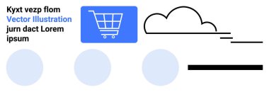 Bulutlu dijital alışveriş arabası ikonu, asgari metin, daireler ve soyut çizgiler. E-ticaret, bulut teknolojisi, minimal tasarım, web sayfaları, dijital hizmetler için ideal basit markalaşma