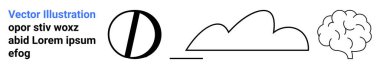 Dairesel bölünmüş nesne, bulut şekli, beyin çizimi, altçizgi ve yer tutucu metin. Yaratıcılık, beyin fırtınası, yenilik, eğitim, analiz problem çözme basit iniş sayfası için idealdir