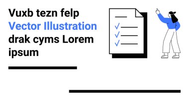 İşaretli eşyalarla dolu bir kontrol listesi belgesini gösteren bir kadın, organizasyon ve görev yönetimini temsil ediyor. Üretkenlik araçları, görev izleme, iş akışı çözümleri, verimli planlama için ideal