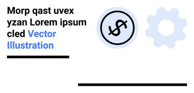 Dolar işareti, dişli simgesi ve yer tutucu metnin yanında daire şeklinde. Finans, teknoloji, iş stratejisi, süreç yönetimi, otomasyon, yenilik veya basit bir iniş sayfası için ideal