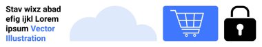 Bulut simgesi, alışveriş arabası ve veri güvenliği, mahremiyet ve e-ticaret kavramlarını vurgulayan asma kilit. Teknoloji, e-ticaret, siber güvenlik, bulut hesaplama hizmetleri uygulama geliştirme için ideal