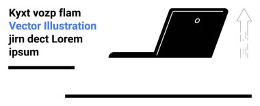 Dizüstü bilgisayar yukarı doğru ok ve metin tutucularla açılır. Teknoloji, yenilik, iş akışı, çevrimiçi öğrenme, iş, girişimcilik için ideal, basit iniş sayfası