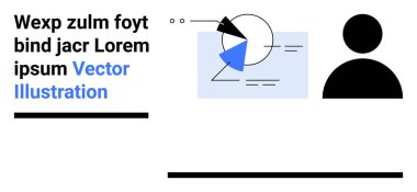 Soyut şekiller, bir insanı temsil eden siyah daire simgesi, metin blokları ve grafik elementler. Teknoloji, eğitim, bilgi, analitik, portföy iş profili ve sade iniş için ideal