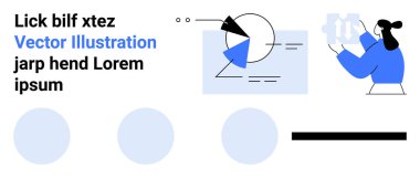 Veri görselleştirmesi yapan kadın grafikler, grafikler ve belgeler de dahil. Analiz, eğitim, yaratıcı düşünce, veri bilimi, teknoloji, takım çalışması için ideal basit iniş sayfası