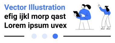 Dijital cihazlar üzerinde işbirliği yapan iki profesyonel biri tabletteki verileri analiz ederken, diğeri fikirlerle hareket ediyor. Takım çalışması, teknoloji, işbirliği, dijital çözümler, sunumlar için ideal