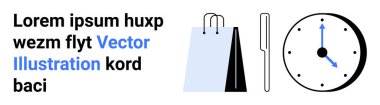 Alışveriş torbası, bıçak, çatal ve saat programlama, yemek, perakende pazarlama, yaşam tarzı, müşteri alışkanlıkları zaman planlama ve yemekle ilgili temaları yansıtacak şekilde düzenlendi. Basit bir iniş sayfası için ideal