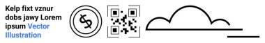 Para sembollü QR kodu, yuvarlak bulut çizgisi ve temiz düzende yer tutucu metin. Finans, teknoloji, tarama, kodlama, para birimi, iletişim ve minimum soyut düz metafor için ideal