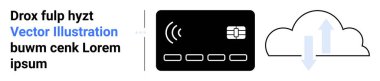 Okları yükleyip indiren bulutların yanında temassız ödeme sembolü olan siyah bir kredi kartı. Teknoloji, finans, güvenlik, bulut hesaplama, yenilik, dijital ödeme, basit iniş için ideal