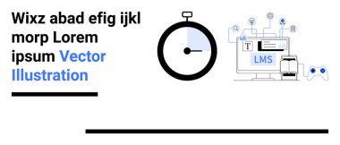 Stopwatch, LMS gösterge paneli, simgeler oyun denetleyicisini ve AI ağını ve yer tutucu metni onayladı. E-öğrenim, zaman yönetimi, üretkenlik, oyun, yapay zeka için ideal.
