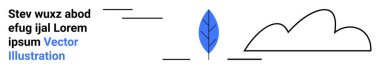 Mavi yaprak soyut bulut anahatlarının ve modern kompozisyonda metin elementlerinin yanında. Doğa, çevre, sürdürülebilirlik, blog yazma, markalaşma, eğitim, minimalist tasarım, basit iniş