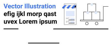 Çizgili tepe örtüsü ve lojistiği temsil eden istiflenmiş kutular taşıyan mobil mağaza önü. E-ticaret, lojistik, dağıtım hizmetleri, perakende, çevrimiçi alışveriş, pazarlama, basit iniş hizmetleri için ideal