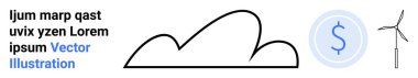 Bulut çizgisi, yenilenebilir enerji rüzgar türbini ve temiz enerjinin finansal faydalarını gösteren madeni para. Teknoloji, sürdürülebilirlik, yenilik, yenilenebilir enerji, yeşil ekonomi, eko-teknoloji için ideal