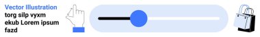 El hareketi sürgülü kontrole, mavi ilerleme göstergesine ve alışveriş çantasına. Alışveriş arayüzü, e-ticaret, perakende UI, jest kontrolü, minimal tasarım, düz iniş sayfası için ideal