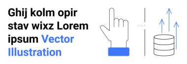 Dikey çizgiler, veri tabanı ve yukarı doğru oklarla etkileşen işaret eden bir el hareketi. Veri yönetimi, büyüme analizleri, teknoloji, UI navigasyon, dijital sistemler, ilerleme için ideal