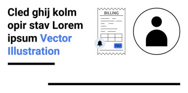 Fatura makbuzu Ödeme tuşu, bildirim simgesi ve kullanıcı profili. Finans, fatura, ödeme hatırlatıcıları, kullanıcı arayüzleri, müşteri desteği, bildirimler ve basit bir iniş sayfası için ideal
