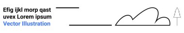 Stilize edilmiş bulut, tek ağaç ve modern minimalist tasarımda yer tutucu metin. Doğa, minimalizm, markalaşma, basitlik, eğitim, iletişim için ideal basit iniş sayfası
